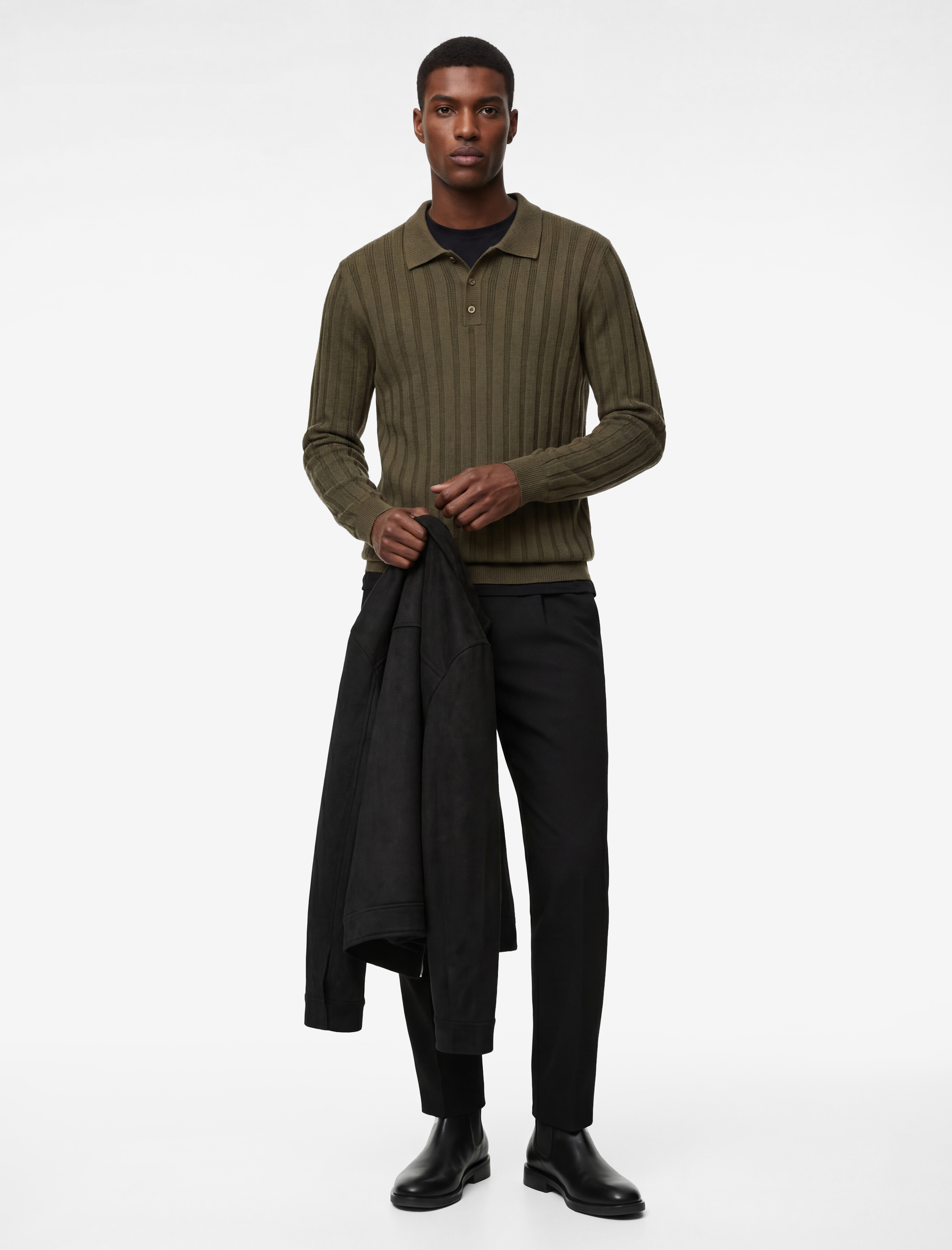   Polo Yaka Düğme Detaylı Uzun Kollu Kışlık Triko Kazak