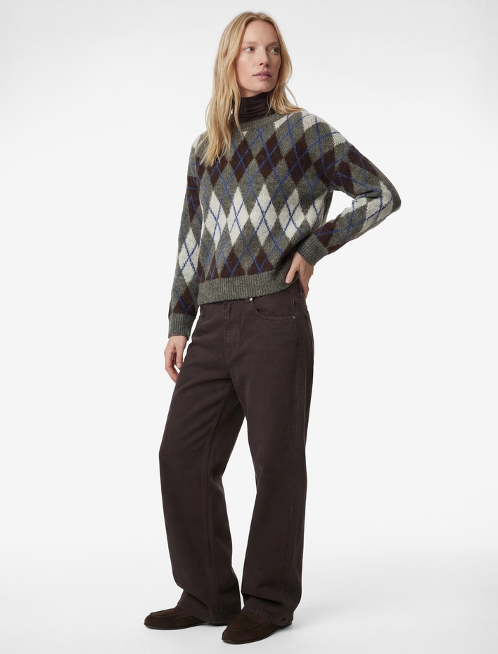  Uzun Kollu Bisiklet Yaka Baklava Desenli Triko Kazak