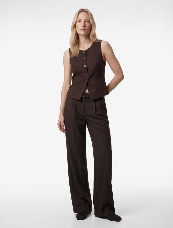  Viskon Karışımlı Düğmeli Bisiklet Yaka Slim Fit Kolsuz Yelek