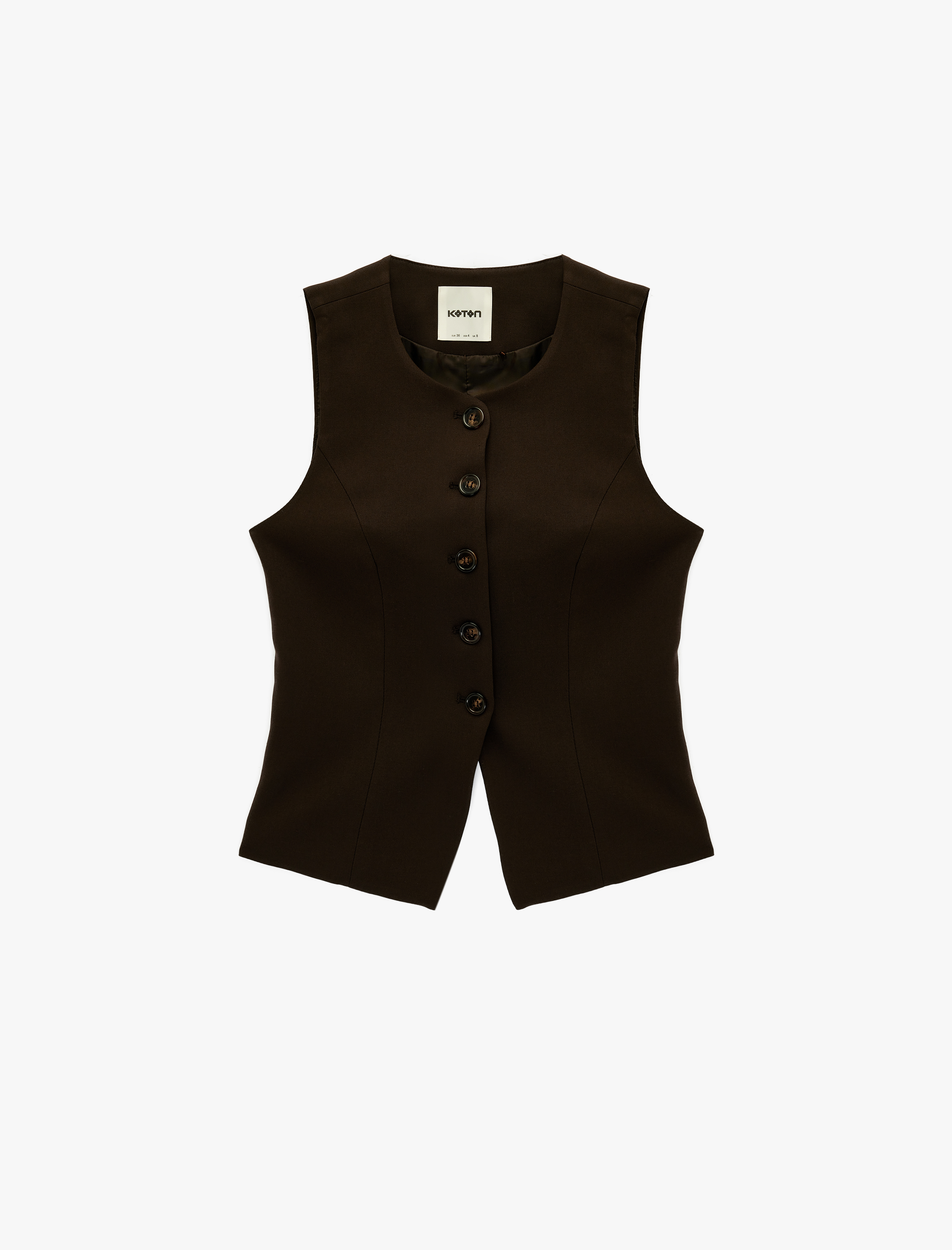   Viskon Karışımlı Düğmeli Bisiklet Yaka Slim Fit Kolsuz Yelek