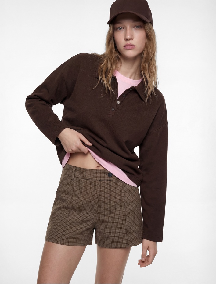  Rahat Kalıp Uzun Kollu Düğmeli Polo Yaka Tişört