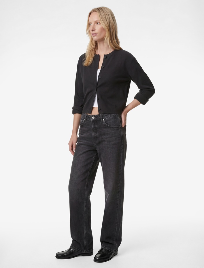  Uzun Kollu Düğmeli Bisiklet Yaka Triko Hırka