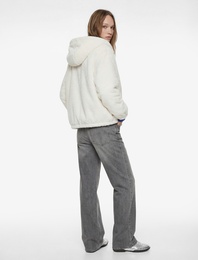 Kapüşonlu Fermuarlı Suni Kürk Ceket