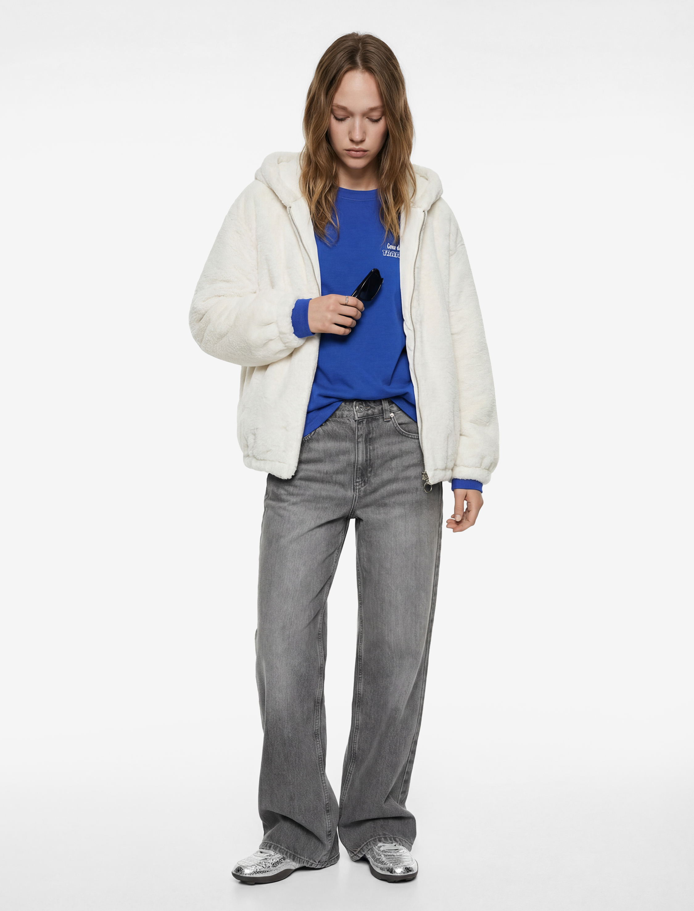   Kapüşonlu Fermuarlı Suni Kürk Ceket