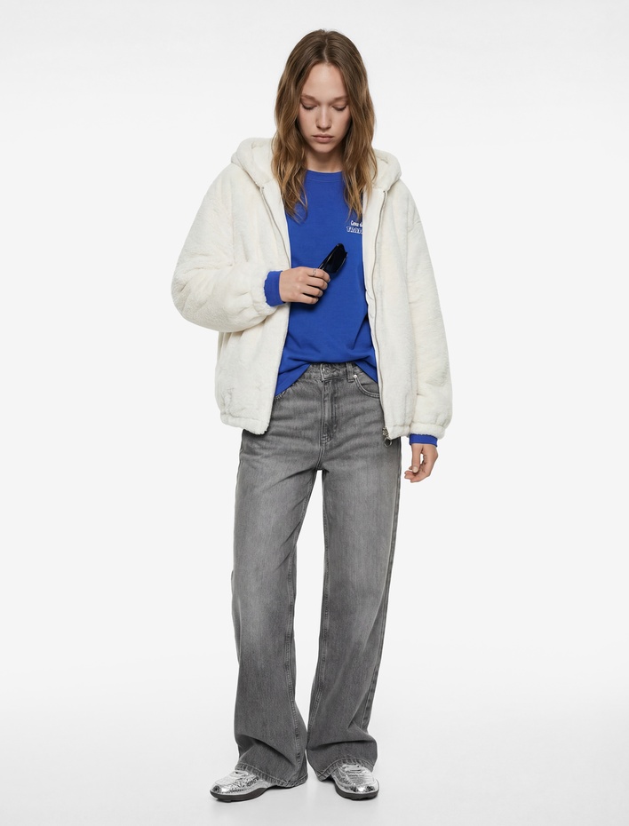  Kapüşonlu Fermuarlı Suni Kürk Ceket