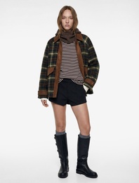 Klasik Yaka Çıtçıt Düğmeli Cep Detaylı Ekoseli Oversize Mont