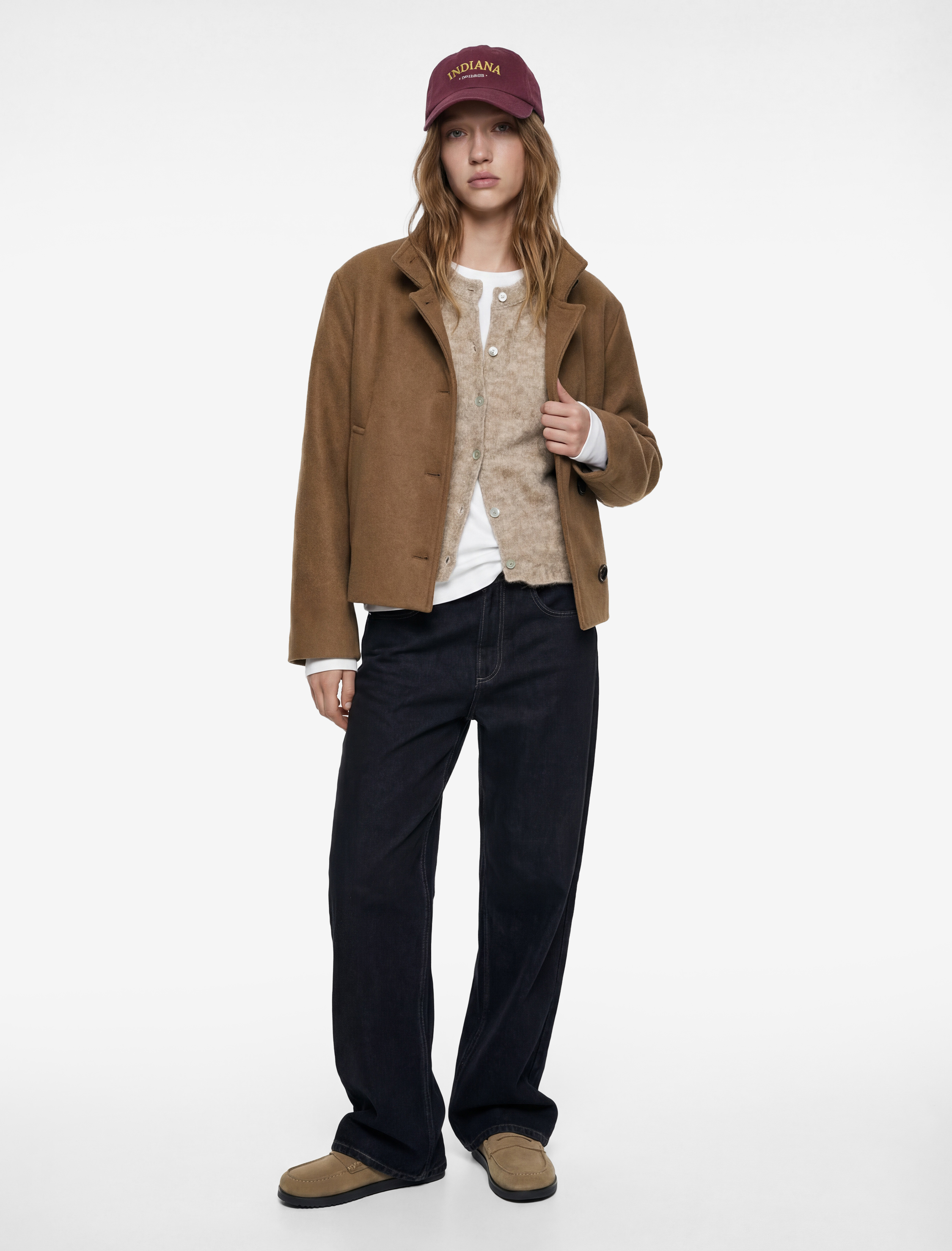   Uzun Kollu Dik Yaka Cep Detaylı Düğmeli Crop Ceket