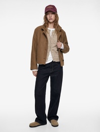 Uzun Kollu Dik Yaka Cep Detaylı Düğmeli Crop Ceket