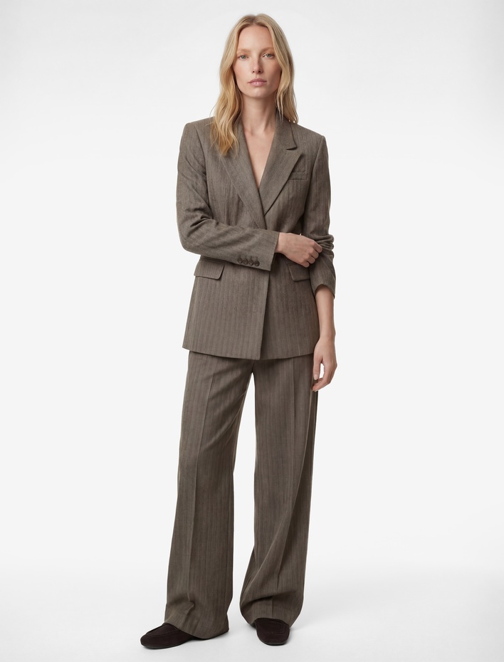  Flanel Kumaş Cepli Uzun Kollu Kemerli Blazer Ceket