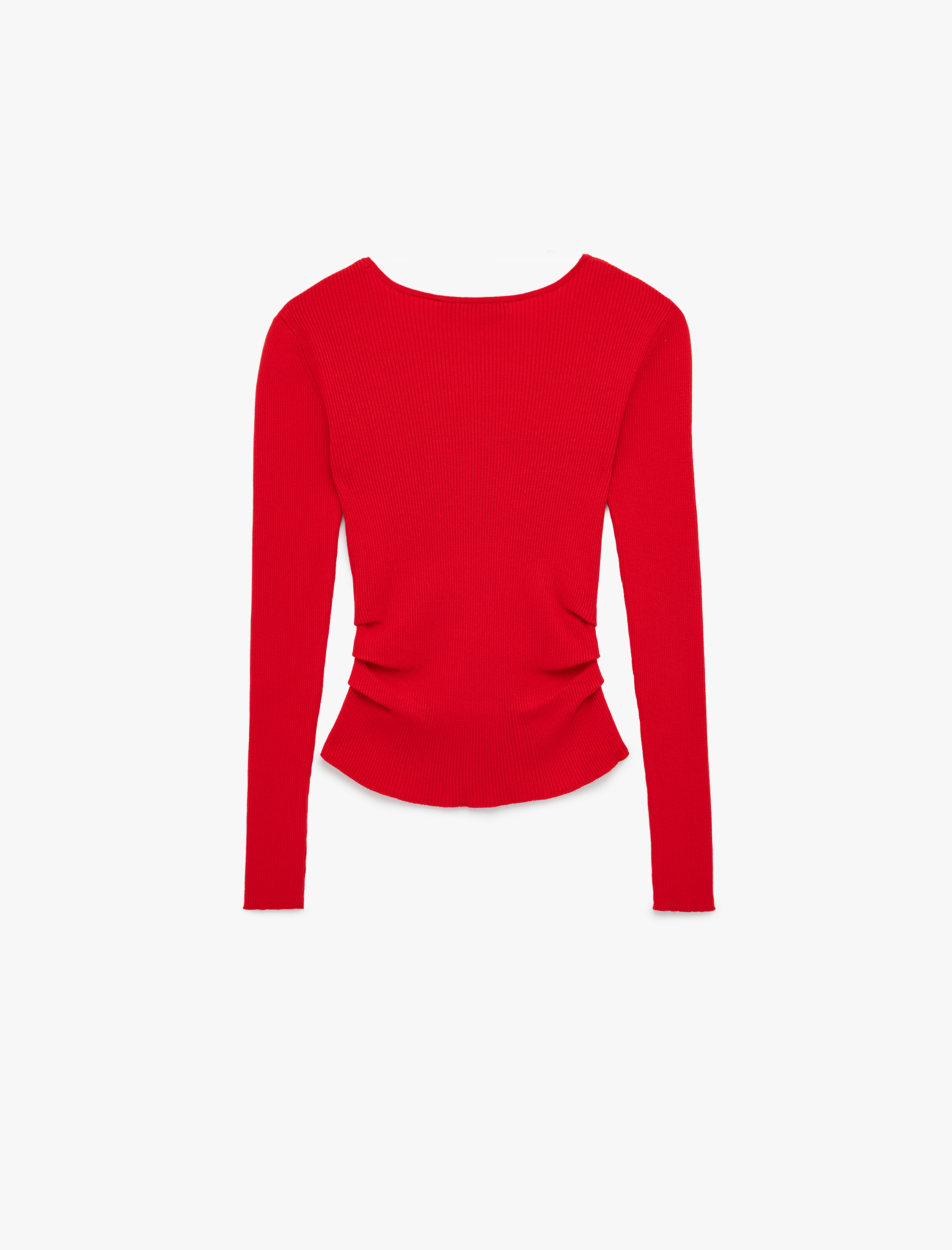   Uzun Kollu Drape Detaylı Yuvarlak Kayık Yaka Triko Kazak