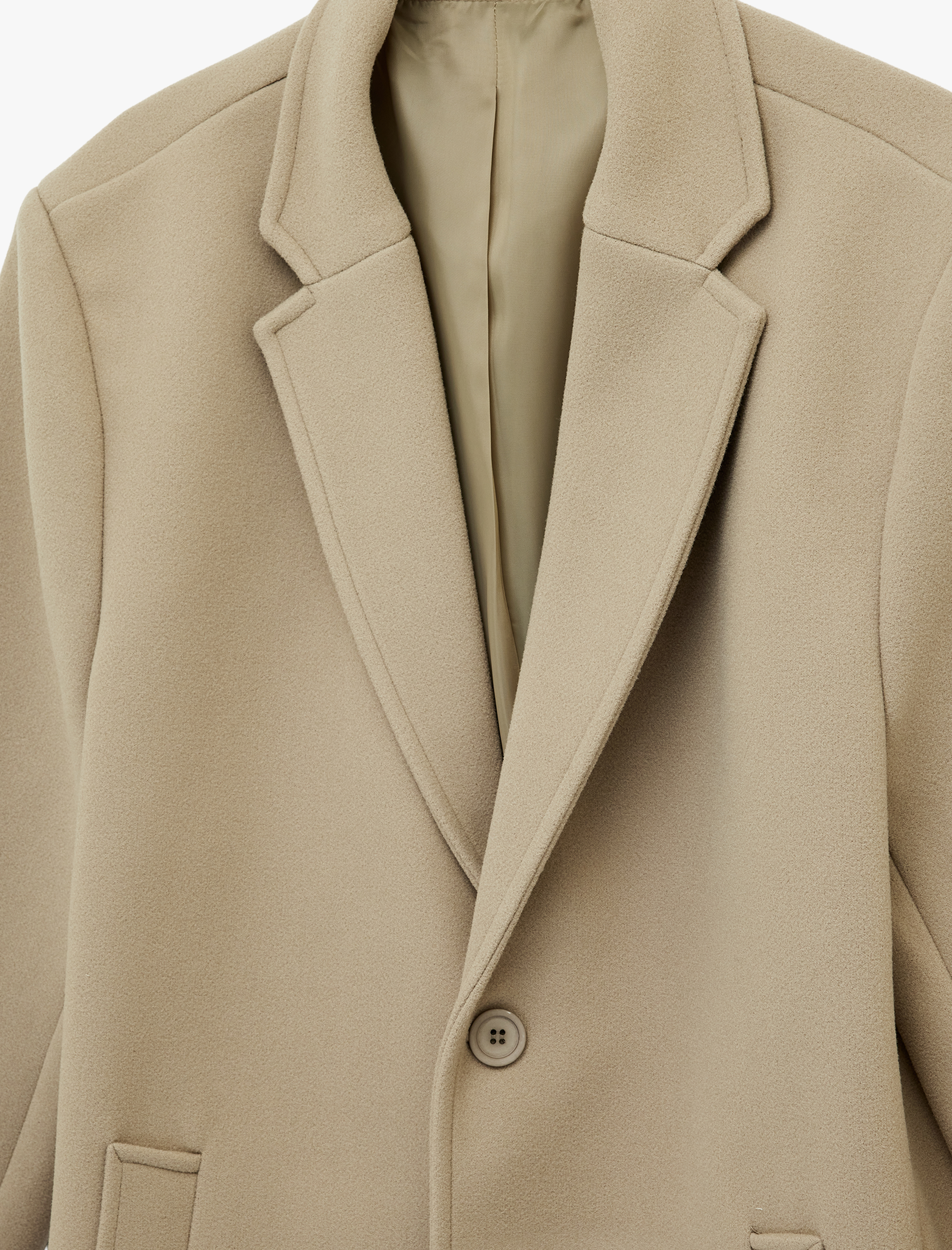   Regular Fit Uzun Kollu Cepli Düğmeli Kruvaze Yaka Kaşe Kaban