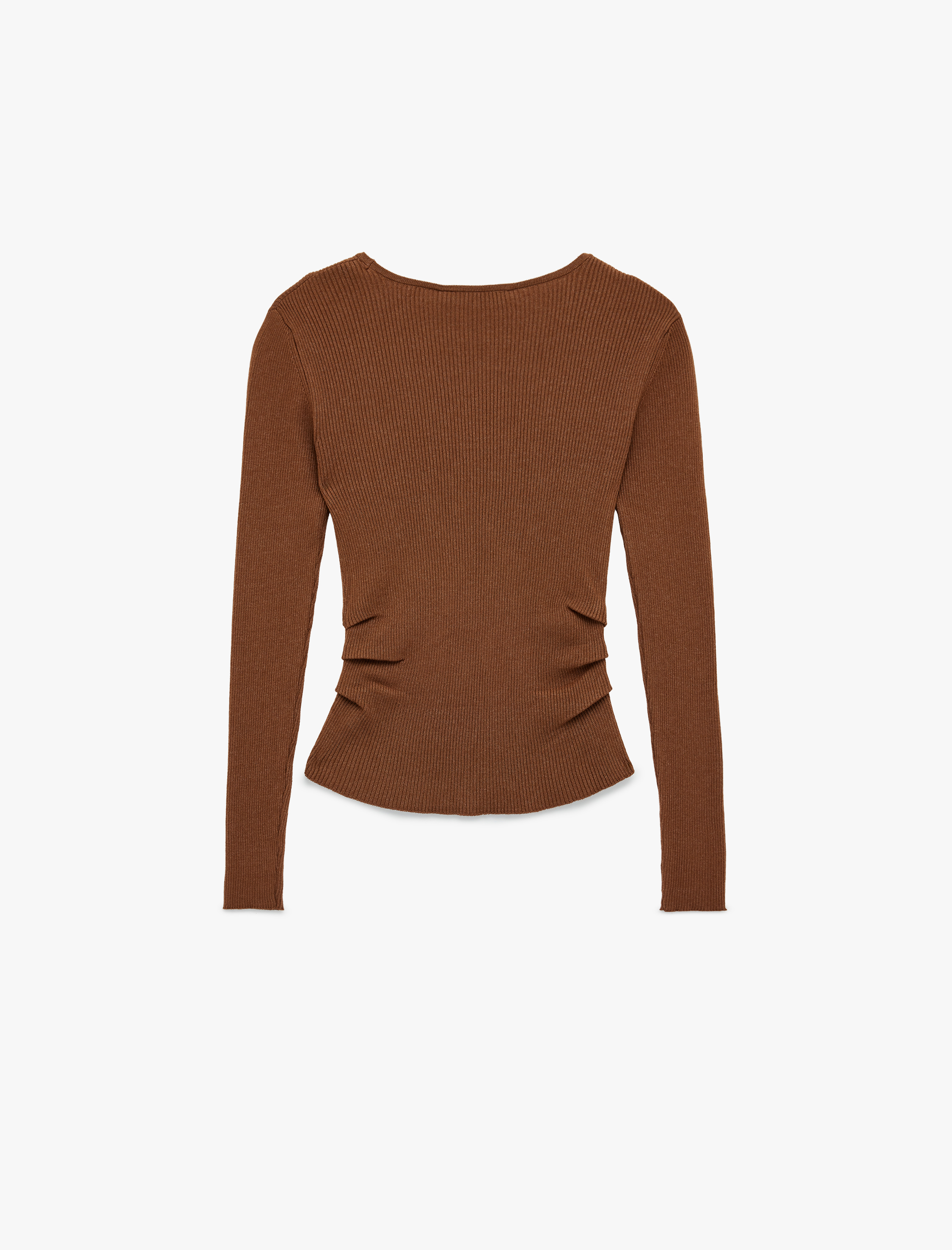   Uzun Kollu Drape Detaylı Yuvarlak Kayık Yaka Triko Kazak