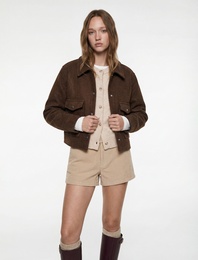 Rahat Kalıp Klasik Yaka Cepli Düğmeli Crop Bomber Ceket