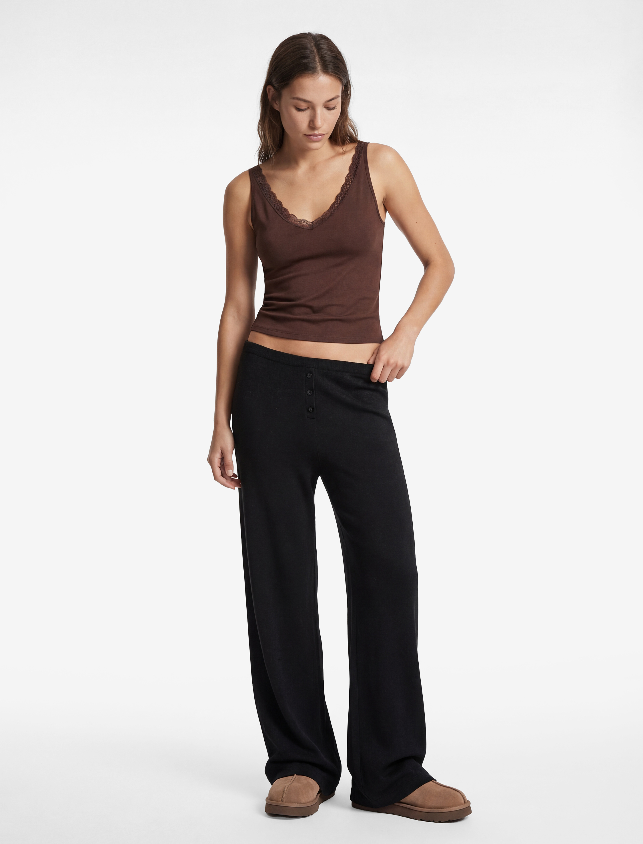   Dantel Detaylı V Yaka Kolsuz Viskon Pijama Üstü