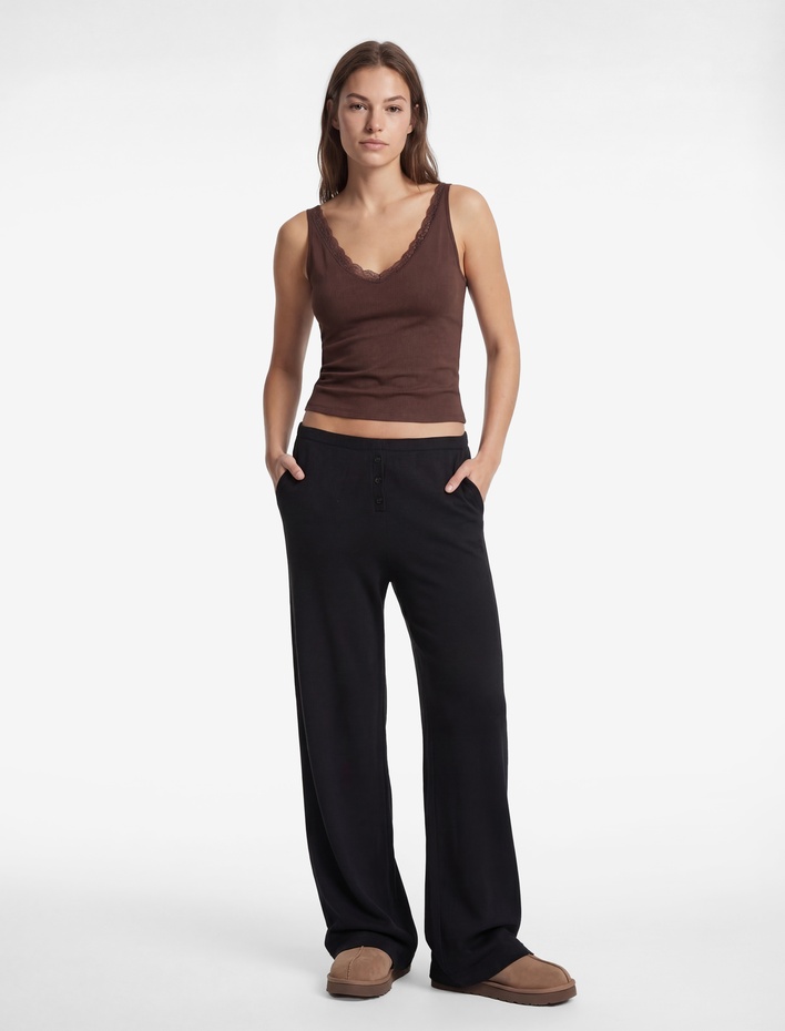  Dantel Detaylı V Yaka Kolsuz Viskon Pijama Üstü