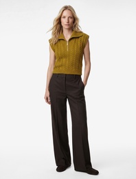 Yarım Fermuarlı Devrik Yaka Saç Örgü Süveter