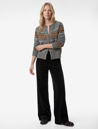 Uzun Kollu Bisiklet Yaka Etnik Desenli Triko Hırka