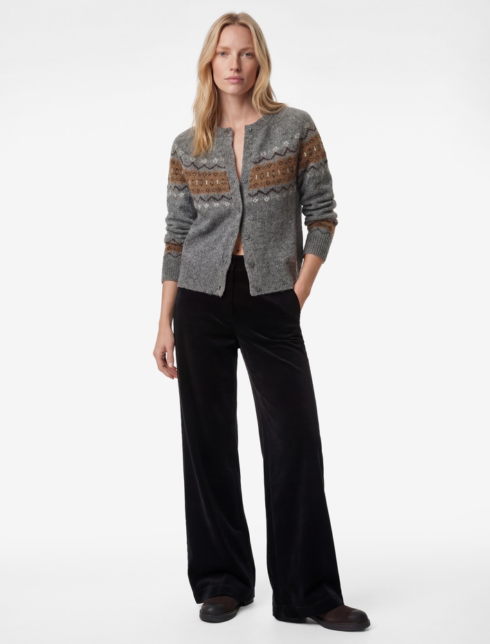  Uzun Kollu Bisiklet Yaka Etnik Desenli Triko Hırka