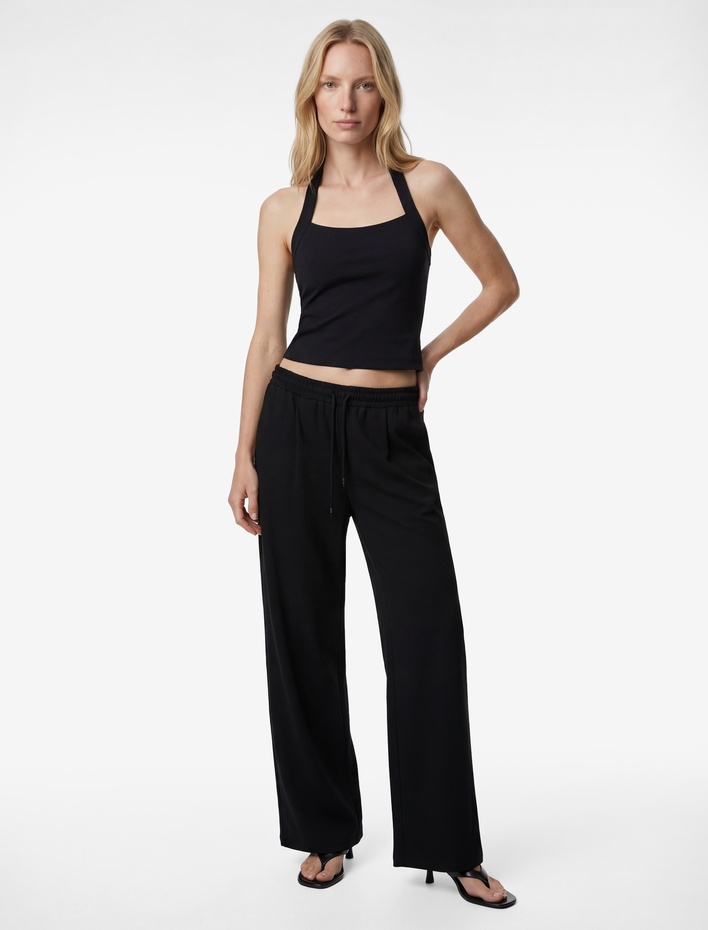  Regular Fit Viskon Karışımlı Beli Bağcıklı Pileli Pantolon