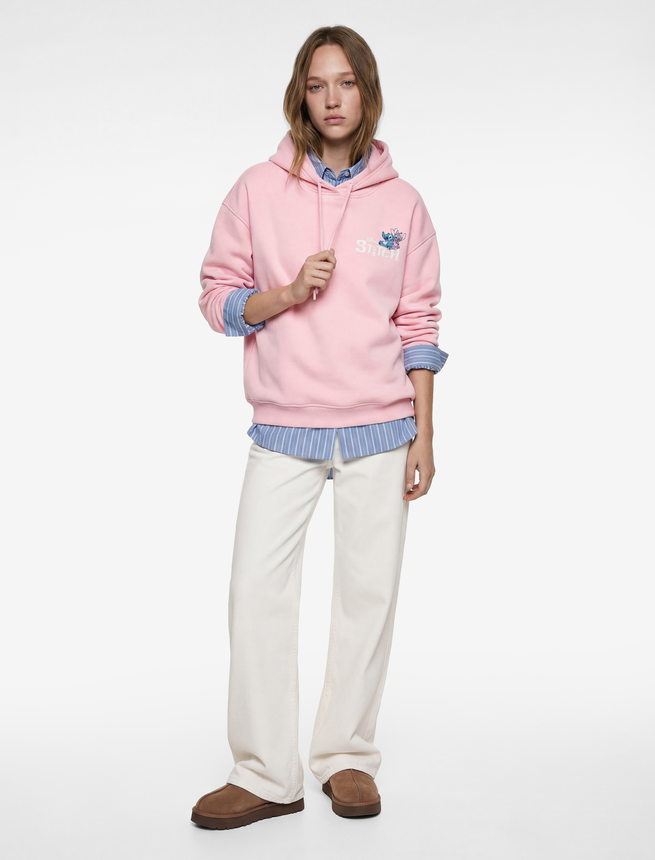   Stitch Lisanslı Kapüşonlu Arkası Baskılı Oversize Sweatshirt