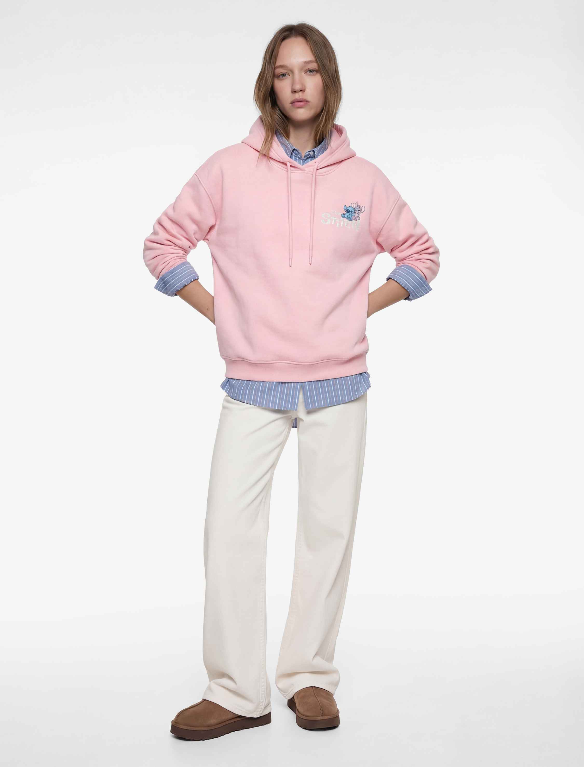   Stitch Lisanslı Kapüşonlu Arkası Baskılı Oversize Sweatshirt