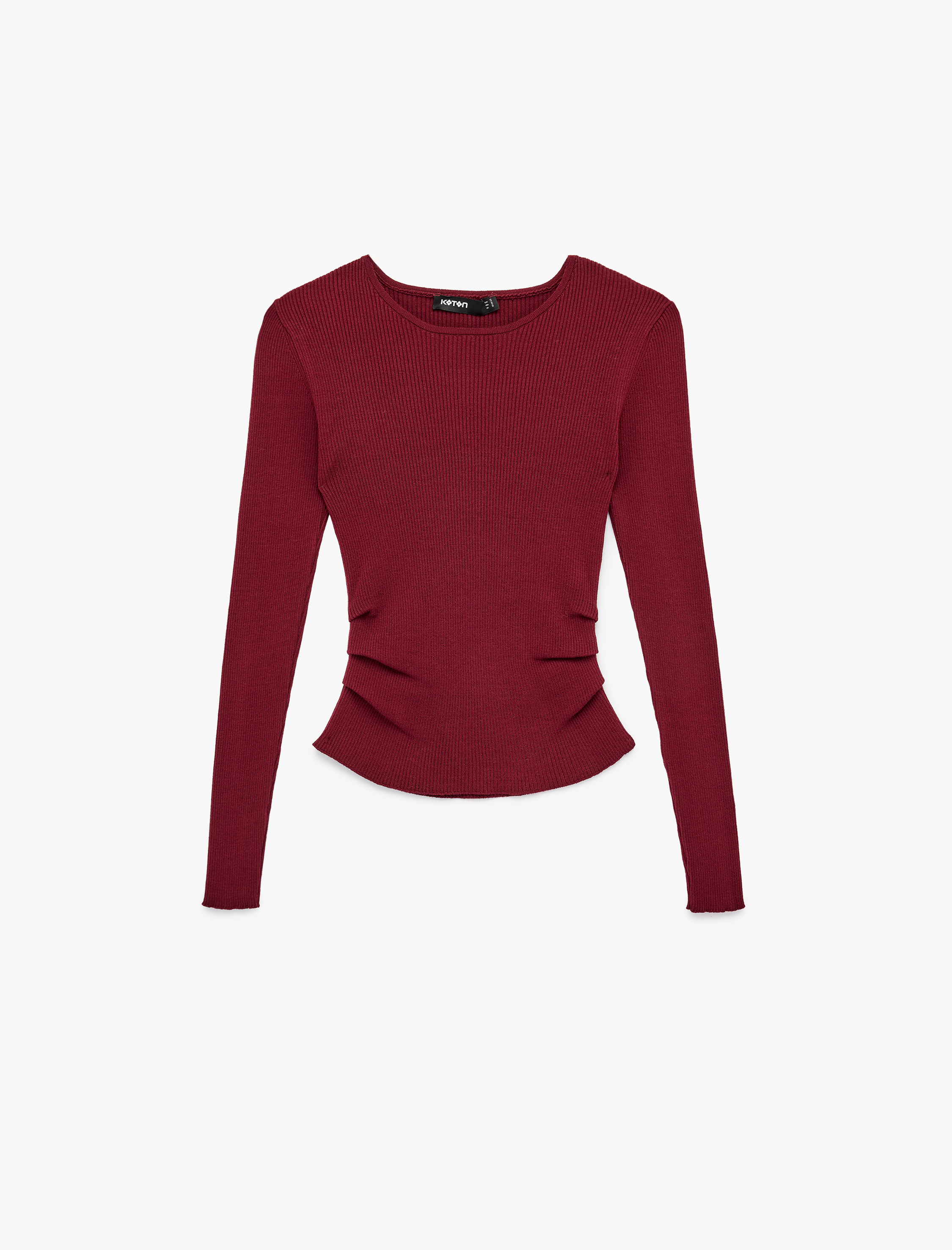   Uzun Kollu Drape Detaylı Yuvarlak Kayık Yaka Triko Kazak