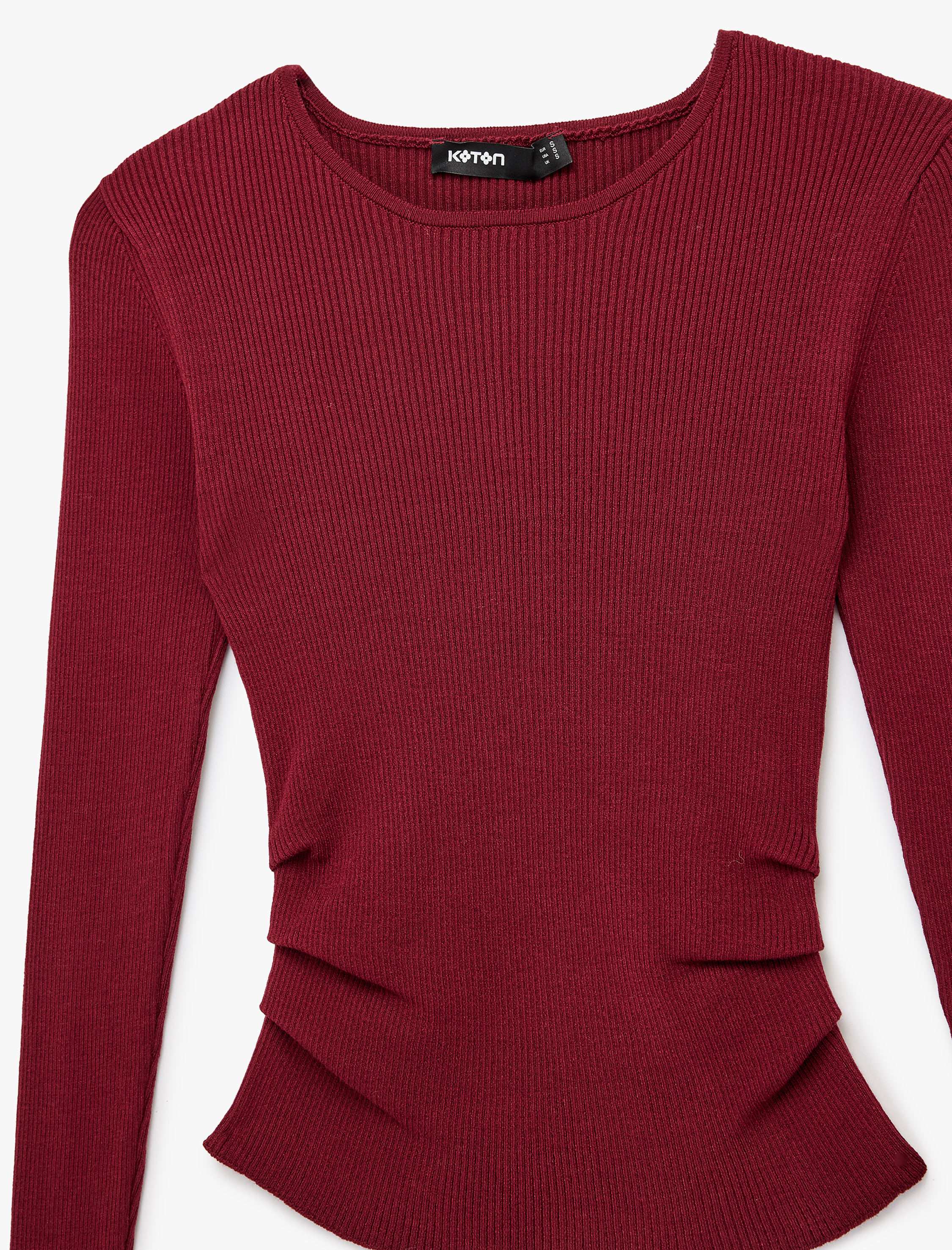   Uzun Kollu Drape Detaylı Yuvarlak Kayık Yaka Triko Kazak