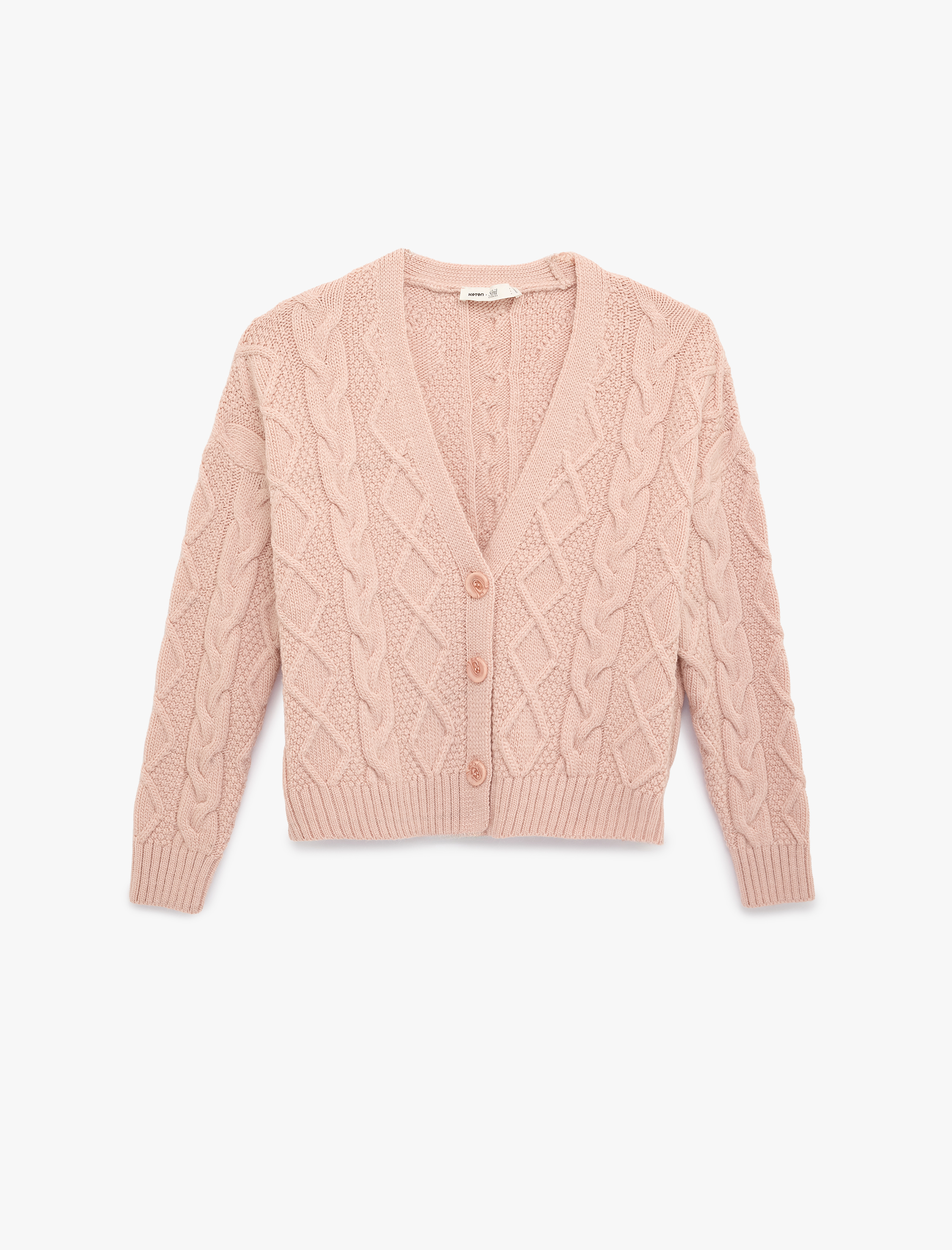   Koton X Sibil Çetinkaya - Uzun Kollu Düğmeli V Yaka Saç Örgü Crop Oversize Hırka