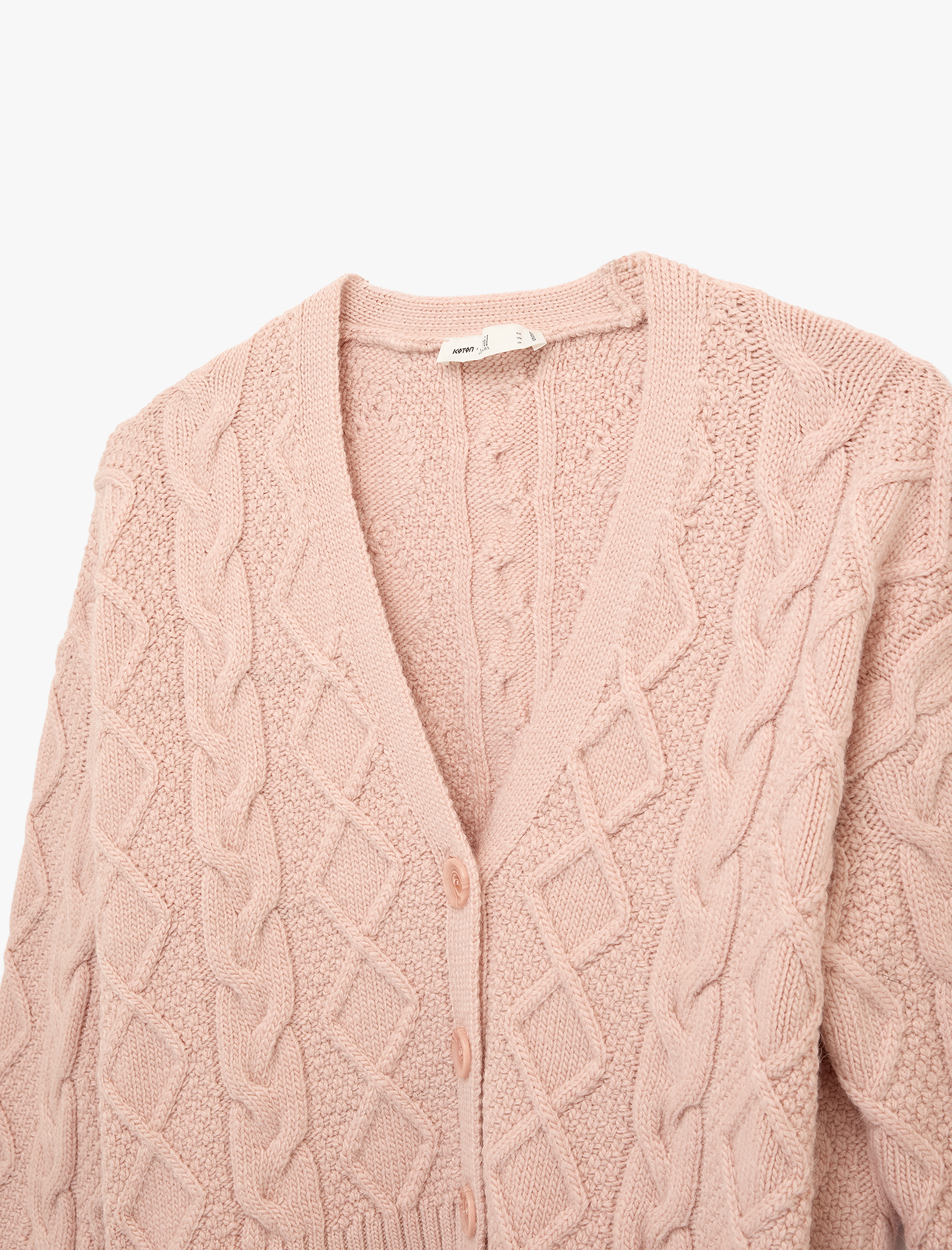   Koton X Sibil Çetinkaya - Uzun Kollu Düğmeli V Yaka Saç Örgü Crop Oversize Hırka