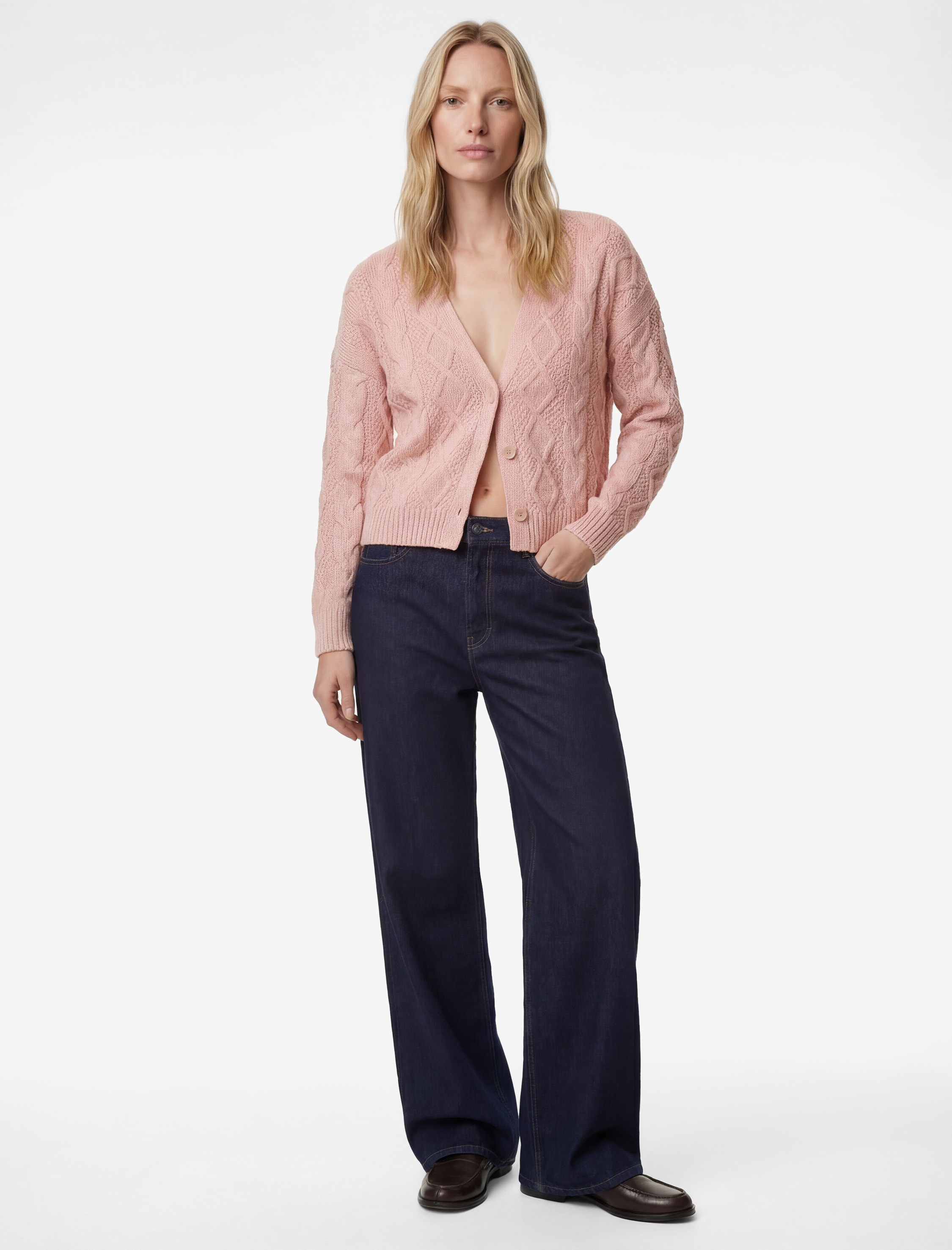   Koton X Sibil Çetinkaya - Uzun Kollu Düğmeli V Yaka Saç Örgü Crop Oversize Hırka