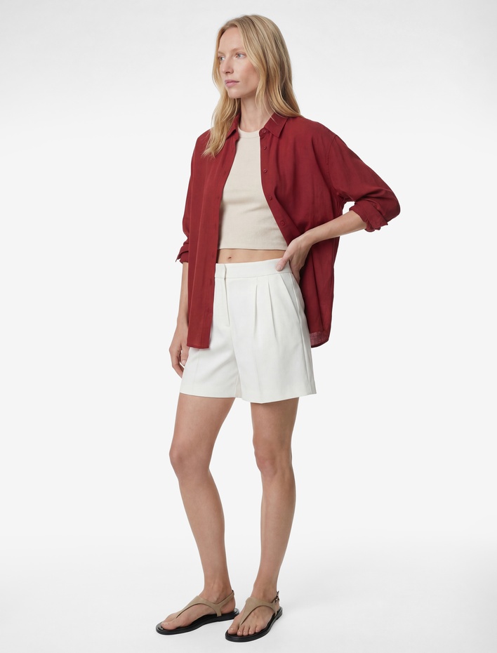  Modal Kumaş Uzun Kollu Klasik Yaka Oversize Gömlek