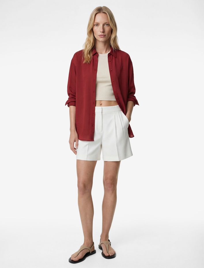  Modal Kumaş Uzun Kollu Klasik Yaka Oversize Gömlek