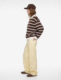 Şardonlu Polo Yaka Çizgili Oversize Sweatshirt