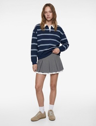 Polo Yaka Uzun Kollu Çizgili Oversize Sweatshirt