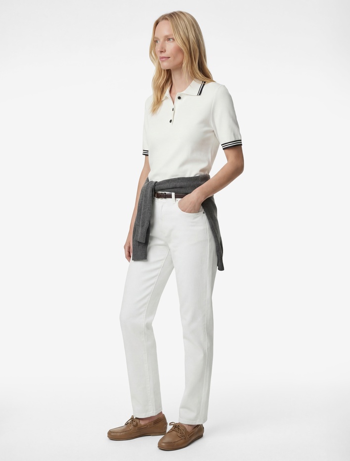  Yarım Düğmeli Kısa Kollu Polo Yaka Triko Kazak