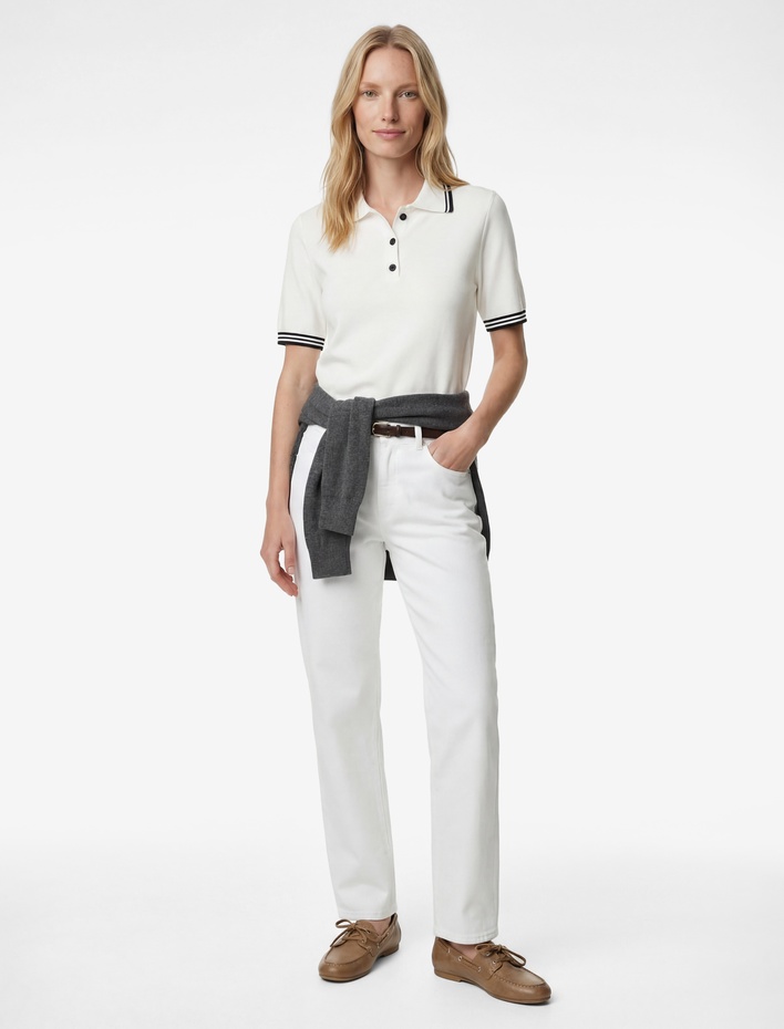  Yarım Düğmeli Kısa Kollu Polo Yaka Triko Kazak