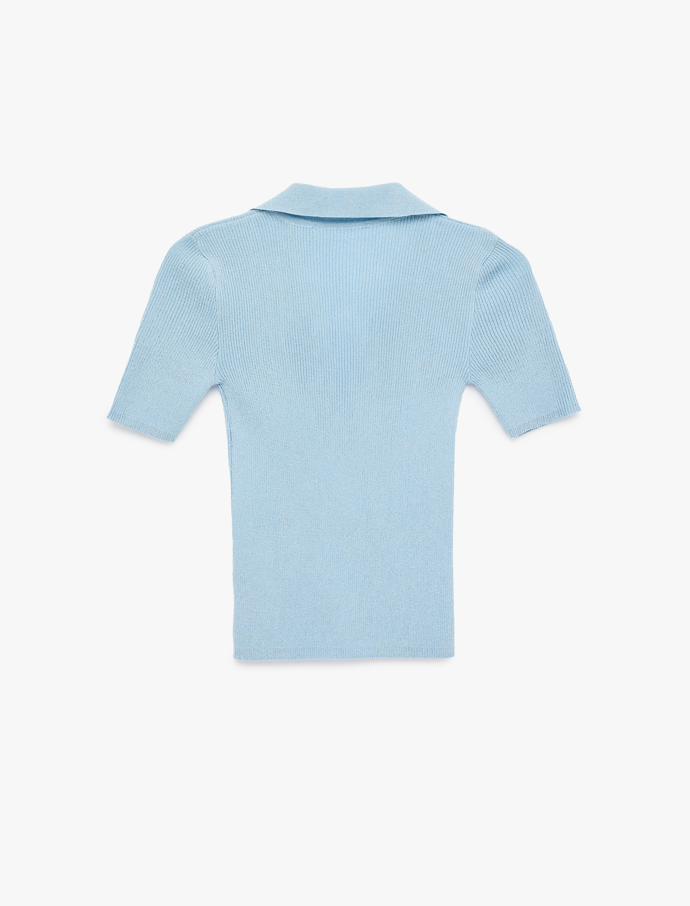   Slim Fit Kısa Kollu Parıltılı Polo V Yaka Triko Kazak