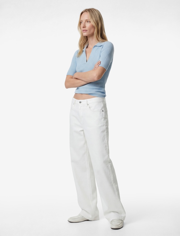  Slim Fit Kısa Kollu Parıltılı Polo V Yaka Triko Kazak
