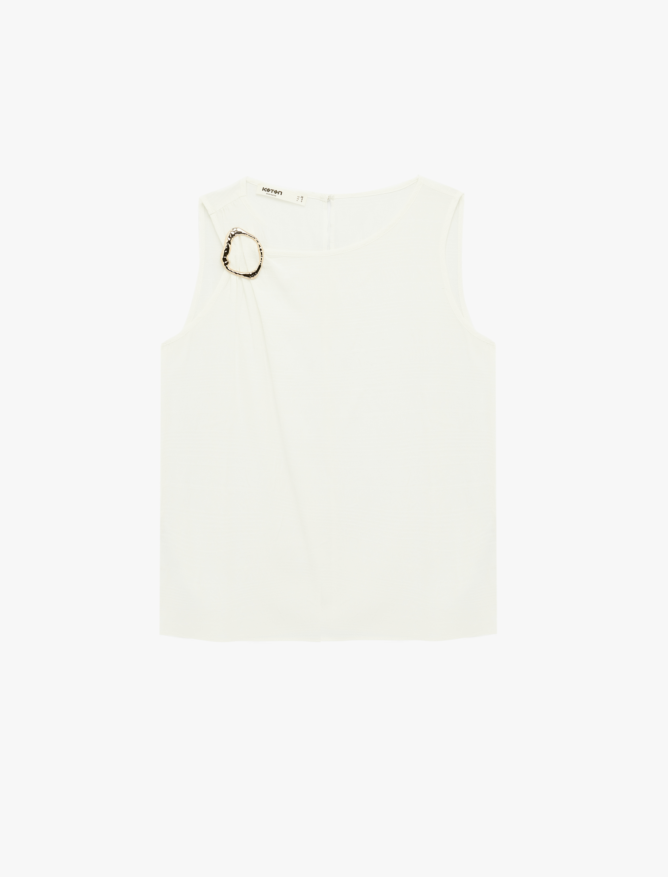   Bisiklet Yaka Kolsuz Metal Aksesuarlı Viskon Bluz