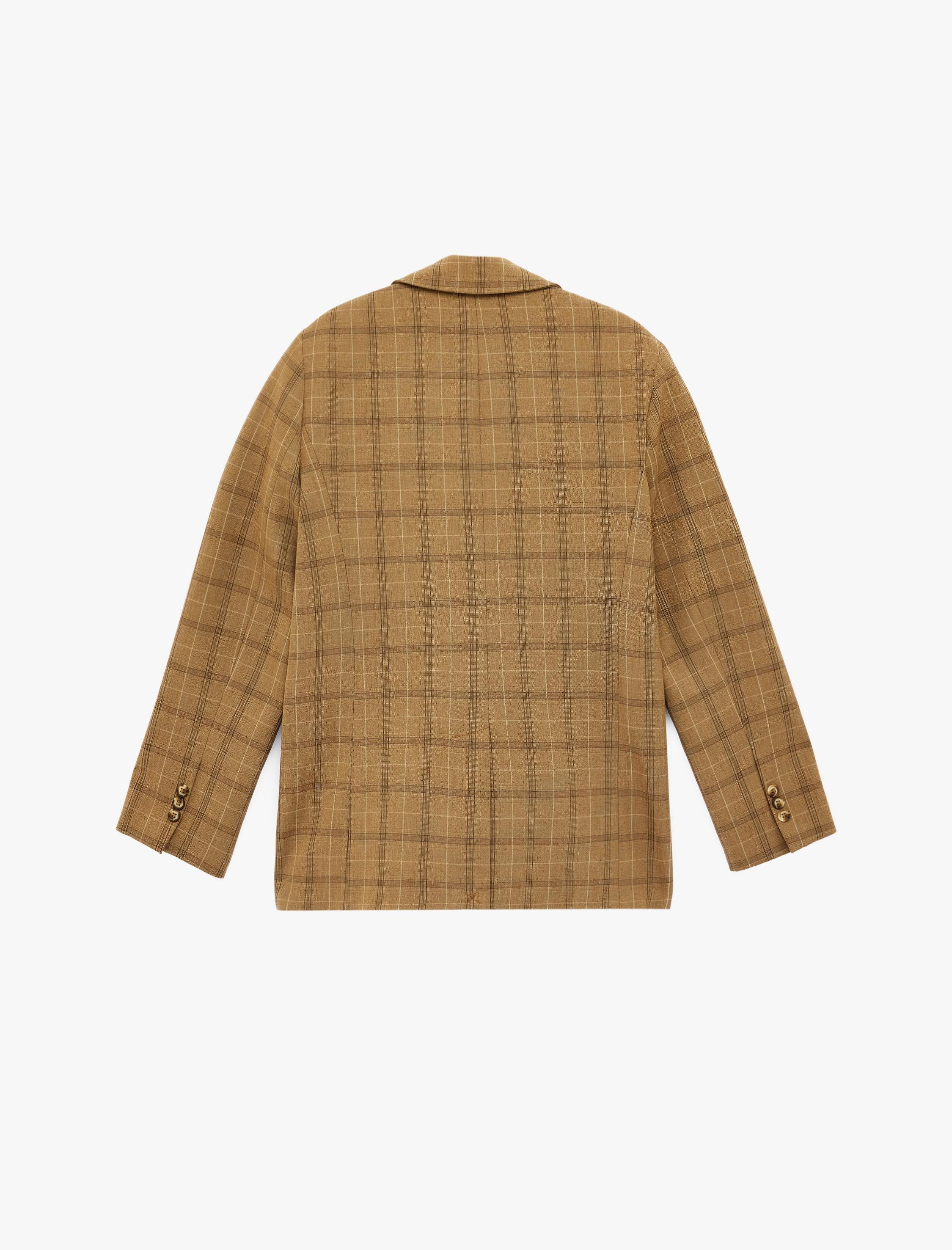   Uzun Kollu Cepli Düğmeli Ekose Blazer Ceket