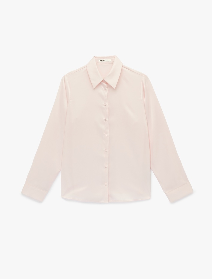  Regular Fit Uzun Kollu Klasik Yaka Düğmeli Saten Gömlek