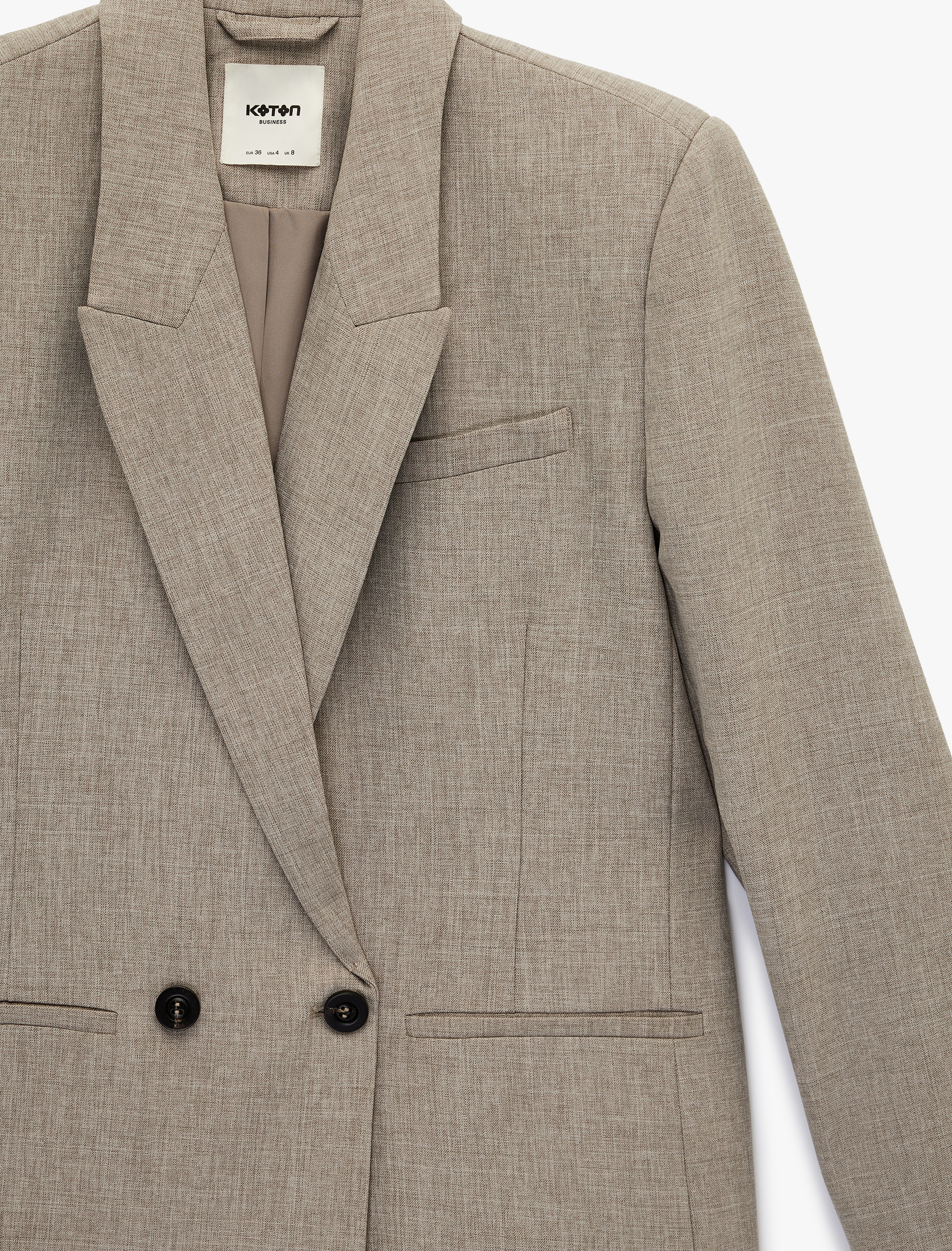   Uzun Kollu Düğmeli Cep Detaylı Kruvaze Yaka Blazer Ceket