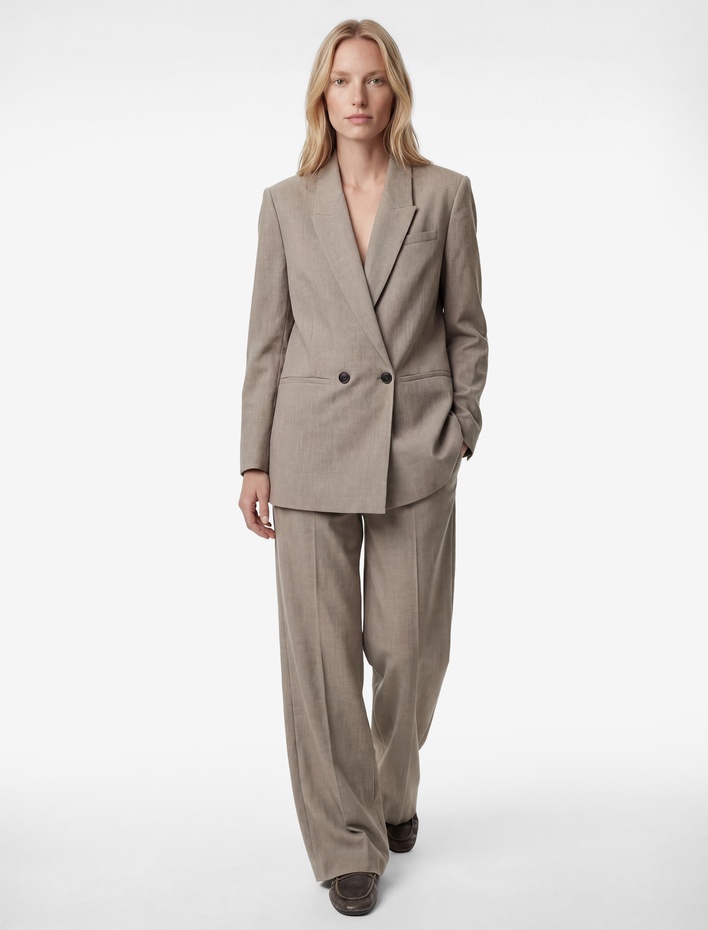  Uzun Kollu Düğmeli Cep Detaylı Kruvaze Yaka Blazer Ceket