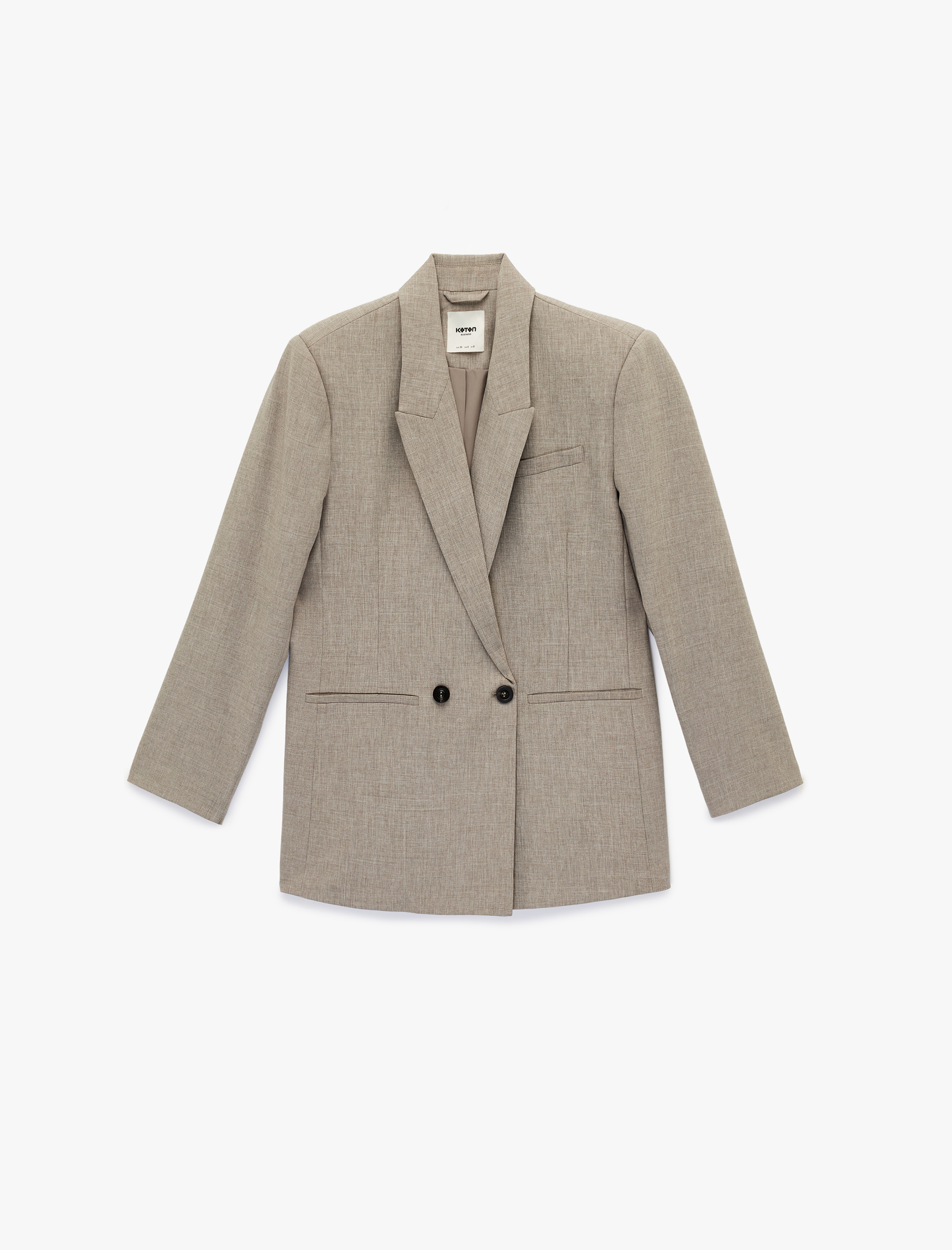   Uzun Kollu Düğmeli Cep Detaylı Kruvaze Yaka Blazer Ceket