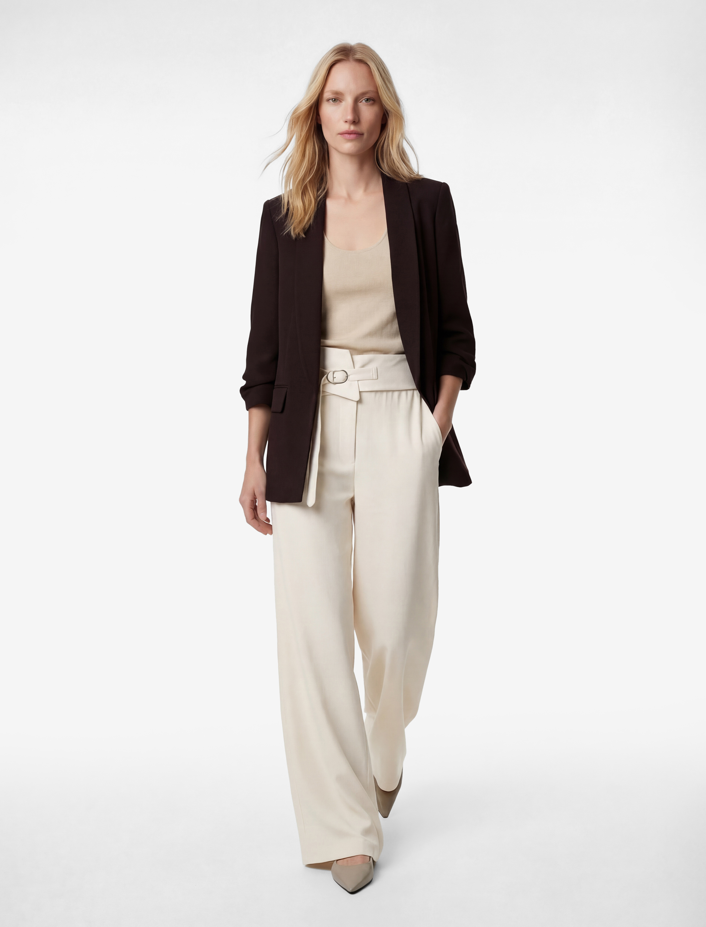   Şal Yaka 3/4 Kollu Uzun Blazer Ceket