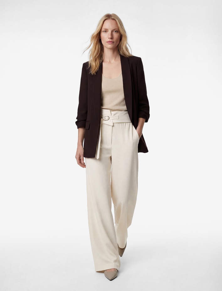  Şal Yaka 3/4 Kollu Uzun Blazer Ceket