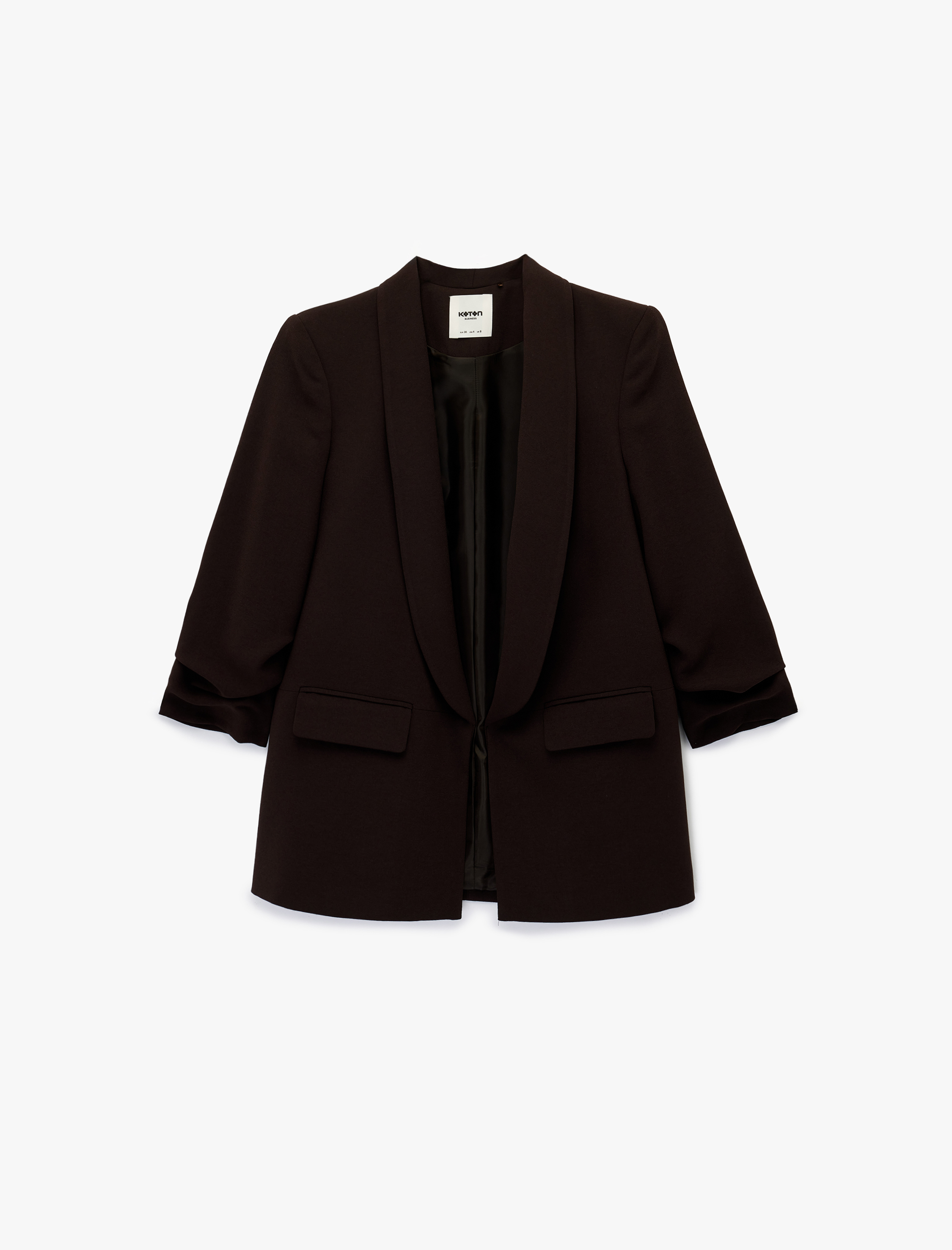   Şal Yaka 3/4 Kollu Uzun Blazer Ceket