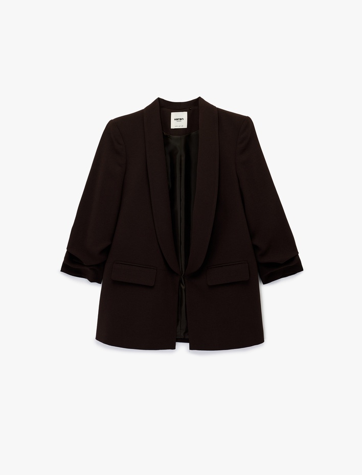  Şal Yaka 3/4 Kollu Uzun Blazer Ceket