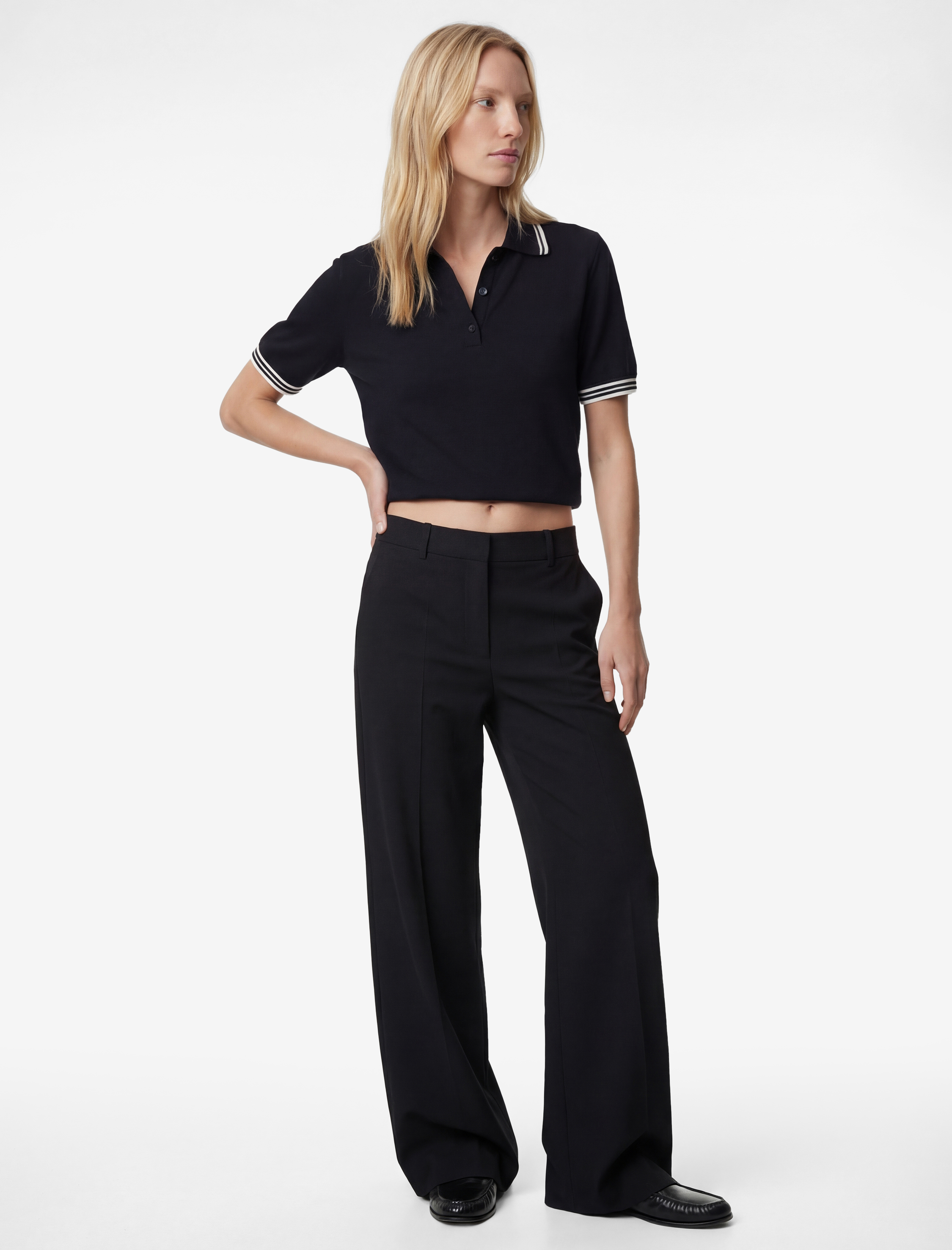   Yarım Düğmeli Kısa Kollu Polo Yaka Triko Kazak