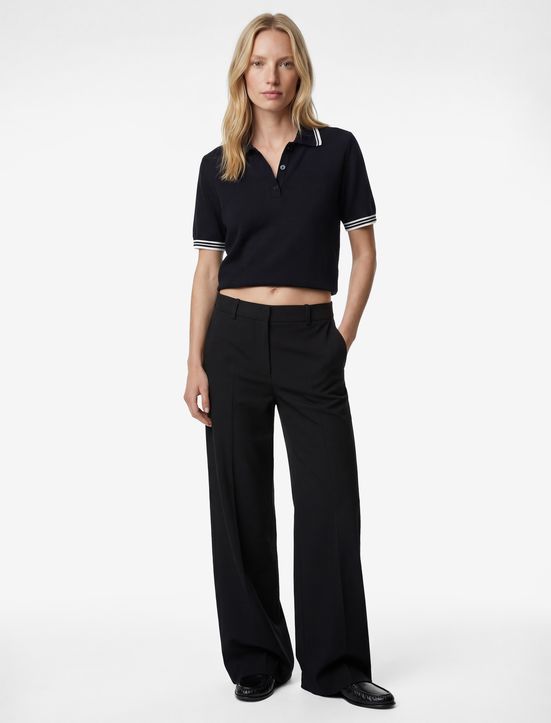   Yarım Düğmeli Kısa Kollu Polo Yaka Triko Kazak